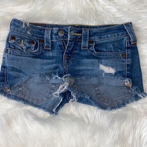 Distressed jean shorts